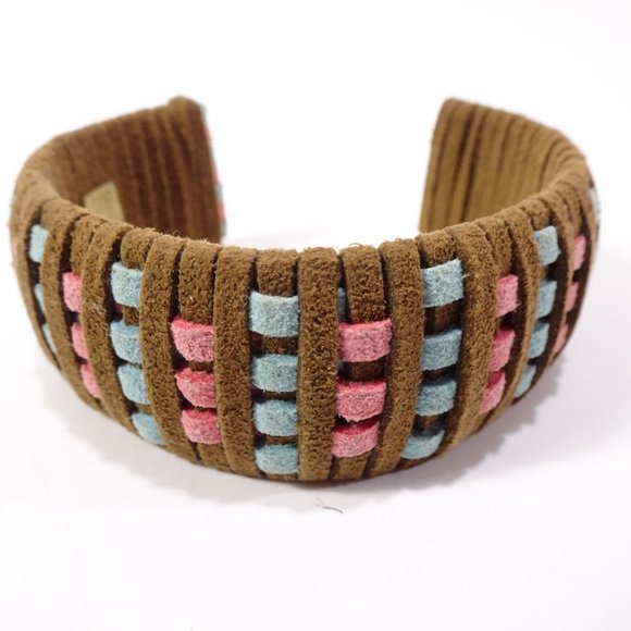 DANNIJO Tasha Suede Brown Pink Blue Braided Cuff Bracelet NWOT 225 - Picture 9 of 10